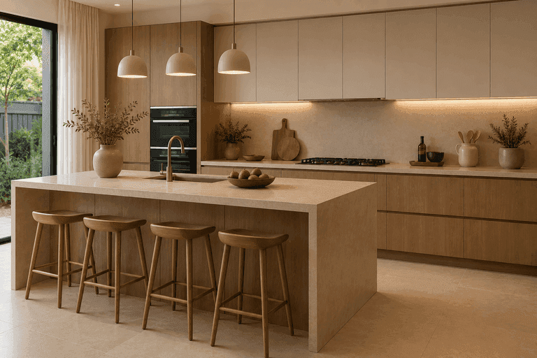 Modern handleless kitchen with matte cabinetry
